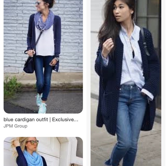 MERCER & MADISON LAMBSWOOL BLUE LONGLINE BUTTON DOWN CARDIGAN SWEATER - Picture 2 of 16